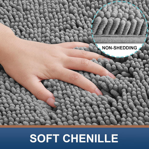 smiry Chenille U-Shaped Toilet Bathroom Rugs, Soft Absorbent Non-Slip Contoured Mats, Machine Washable (24"x20", Dark