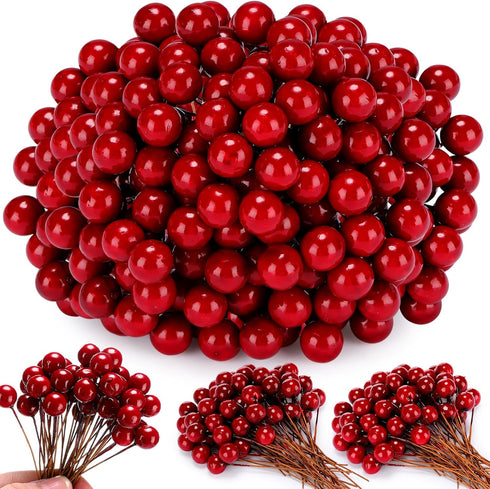 Knitgrip 500 Pcs Artificial Holly Berries, Mini 10 mm Christmas Fake Berry with