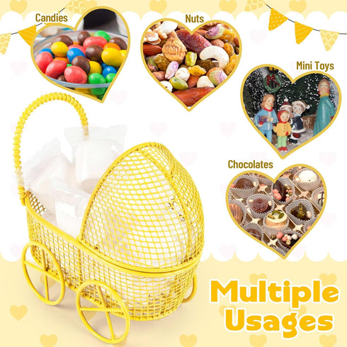 Threehoney 12 Pcs Baby Shower Mini Carriage Decoration Yellow Bee Color Metal Wired Fillable Candy Stroller Baby Shower