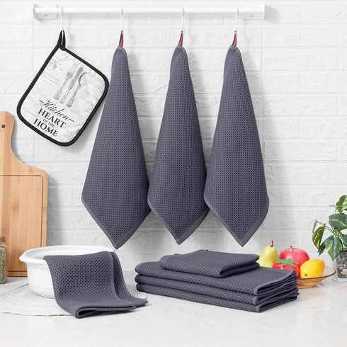 Homaxy 100% Cotton Kitchen Towels Set, 12 x 12 Inches & 13 x 28 Inches, Set of 8 Ultra Soft Absorbent Dish Towels