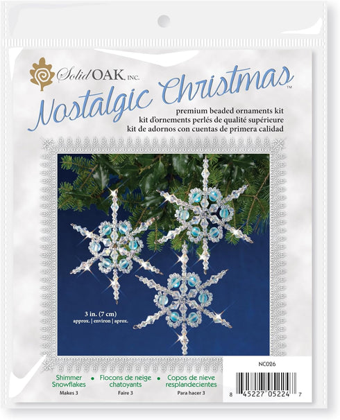 SOLID OAK Beaded Ornament KIT, Shimmer Snowflakes, Makes 3 for Christmas