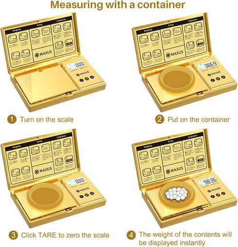 MAXUS Digital Gram Scale, 200g x 0.01g Capacity with Stylish Gold Plated Cover for Jewelry and Food Weighing
