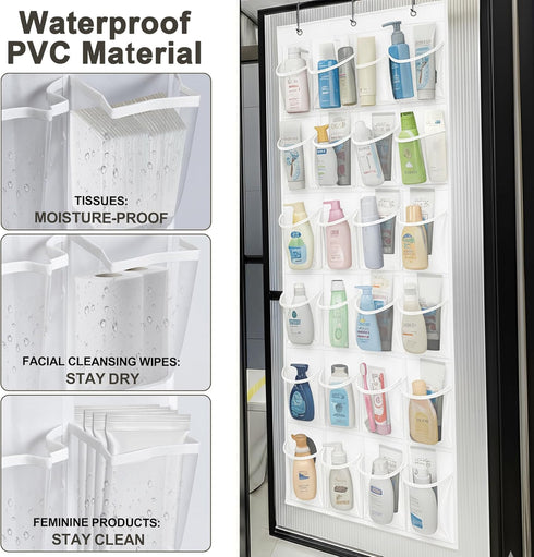 24 Closet, Over the Door Shoe Organizer with Crystal Clear Pockets and Metal Hooks Heavy Duty Hanging Shoe Storage Rack