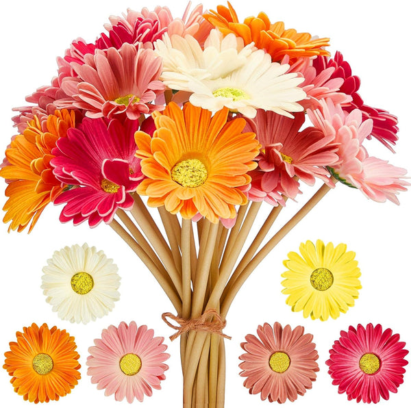 WILLBOND 18 Pieces Artificial Gerbera Daisies Flowers Bouquet, Faux Boho Daisy Flowers for Wedding Home Decor (White,