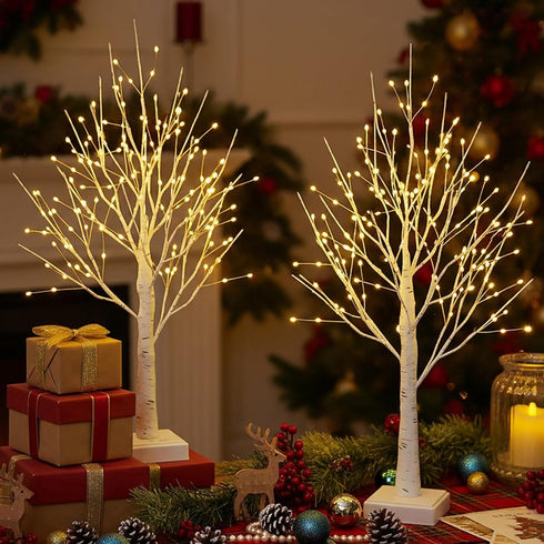 AOLTNRC 2 Pack Lighted Trees for Indoor Decor with Timer, 144 LED 2FT