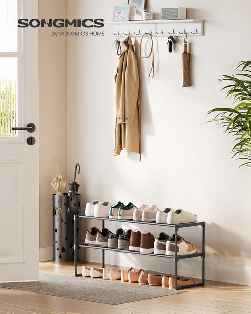 2-Tier 12-15 11.8 36.2 14.6 Inches, ULSA12BK SONGMICS Shoe Rack, Shoe Organizer, Metal Storage Shelf, Upright or Upside