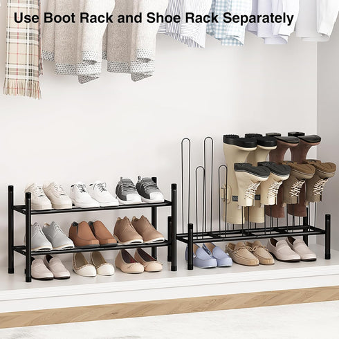 6 2-Tier 9 Closet STO STO Detachable Shoe and Boot Rack Organizer, Metal Stackable Boot Rack for Pairs, Shoe Rack