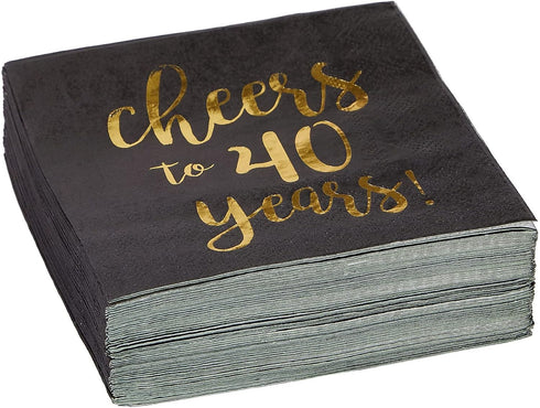 BLUE PANDA 40th Birthday Napkins - 50-Pack 3-Ply 5 x 5 in Black & Gold Foil - Cheers to 40 Years Design for Birthday &