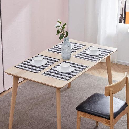 Nobildonna 18"x13" Plaid Checkered Placemats, Black & White, Set of 4 Durable Dining Table Mats