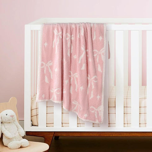 Cozy 30x40 Inch Pink Bow Baby Girl Blanket Knitted Bow Baby Blanket for Girls, Nursery Dcor, & Newborn Gifts