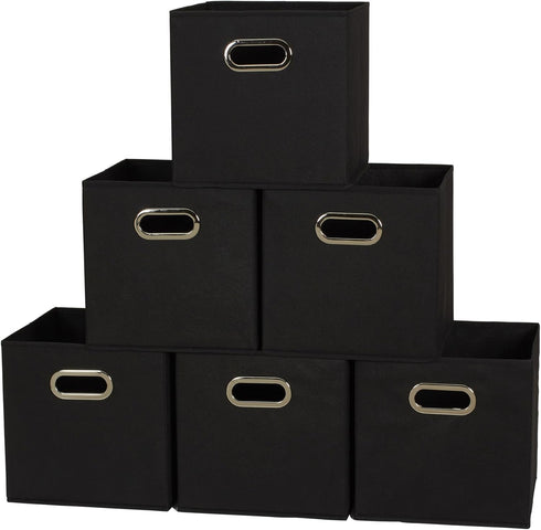 Household Essentials Foldable Fabric Storage Bins 6 Piece Set, Strong Poly-Woven Fabric,