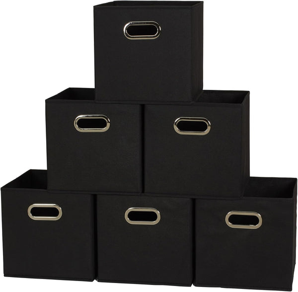 Household Essentials Foldable Fabric Storage Bins 6 Piece Set, Strong Poly-Woven Fabric,