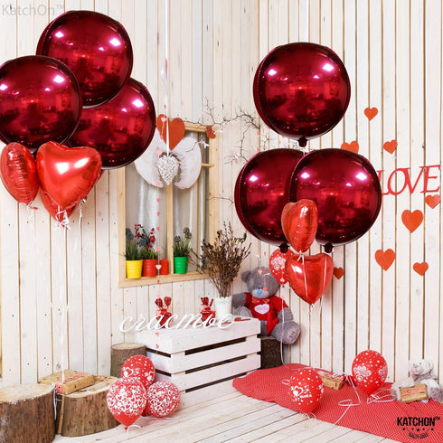 KatchOn Huge Metallic Red Balloons - 22 Inch, Pack of 6 Round 4D Mylar Balloons for Birthday, Anniversary Decorations