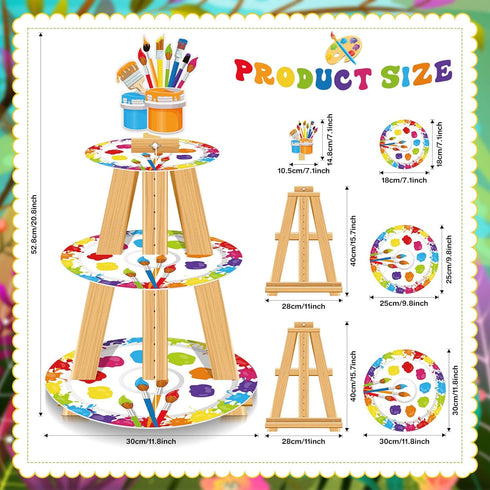 3 Tier Art Paint Party Cupcake Stand, Multicolor Party Holder for Paintbrush Birthday Party Supplies