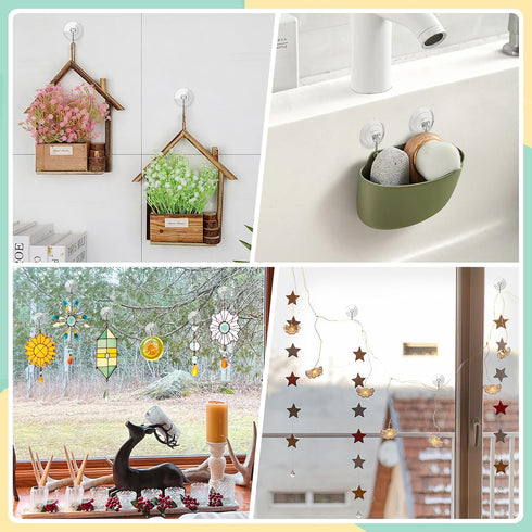 HangerSpace Suction Cup Hooks, 12 Pack Upgrade Clear PVC Window Suction Cups with Metal Hooks for Kitchen Bathroom