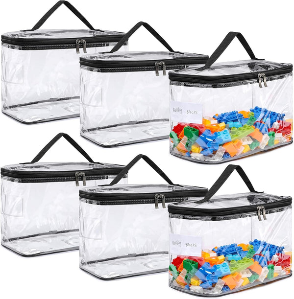 6 Pack Large Clear Storage Bags for Toys with Name Tag, Waterproof