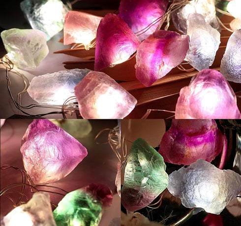 6.5 20 Nature Colorful Fluorite String Lights FT LED String Lights for Bedroom USB/Battery Operated Sea Glass Crystal
