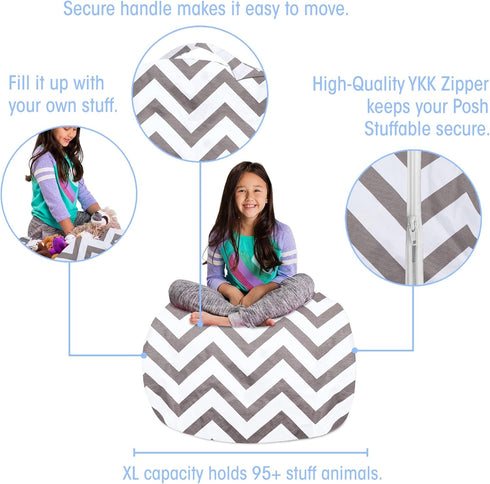 X-Large-48 Posh Creations Stuffable Kids Stuffed Animal Storage Bean Bag Chair Cover - Childrens Toy Organizer