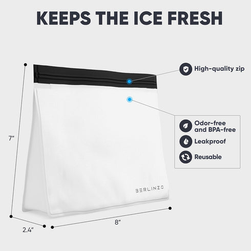 BERLINZO Reusable Ice Storage Bag - Freezer Safe Leak Proof Silicone and Plastic-Free Lunch Bag for Ice and Food Storage - BPA-Free - 2 Pack