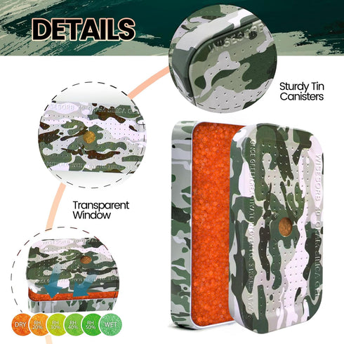 Wisesorb 40 Gram Gun Safe Dehumidifier, 3 Pack Camouflage Pattern Reusable Silica Gel Packets for Room, Bathroom,