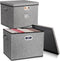 2-Pack Collapsible Storage Bins with Lids, Foldable Fabric Linen Storage Boxes Cube, Gray Closet Organizer (17 x 13 x