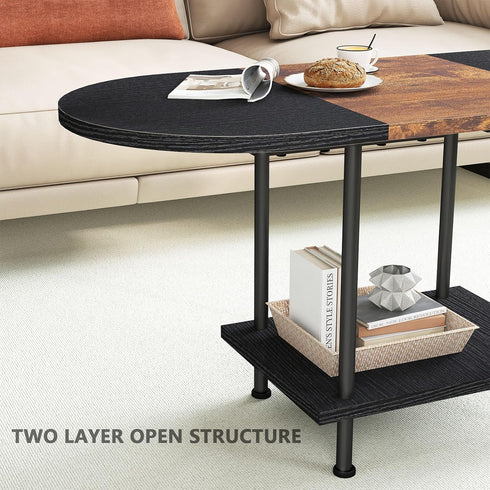 2-Tier Coffee Tables, Modern Center Table with Storage Shelf, Table for Living Room, Modern Two-Tone Design (Mixed