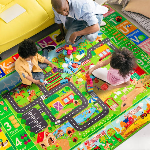 Mfmiudole 59"39.4" Kids Rug ABC Farm Play Mat for Toy Cars, Farm Life Road Traffic for Playroom Kids Car Road Rugs