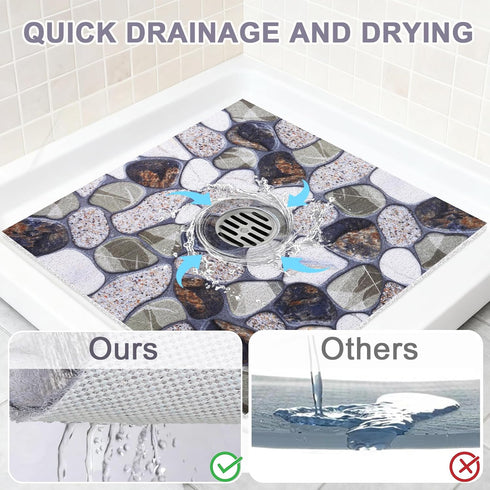 KAZOLEN 36x36 Inch Square Shower Mat Non Slip: Extra Large Shower Mats with Drain Hole in Middle -Anti Slip Shower Mats