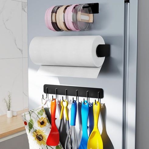3 Packs Magnetic Kitchen Organizer & Magnetic Utensil Holder - Hanging Hooks