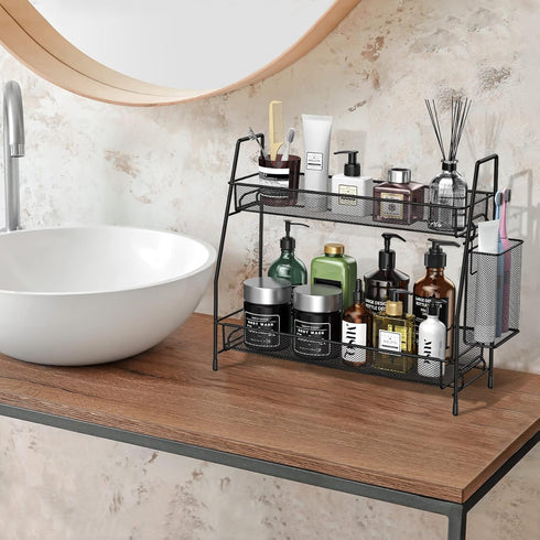 Bathroom Counter Organizer, Black Spice Rack for Cabinet, Kitchen Countertop Organizer, Perfume and Vanity Storage