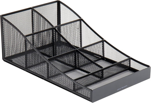 Mind Reader Black Cup and Condiment Station, Countertop Organizer for Coffee Bar, Metal Mesh 8.5"L x 14.5"W x 5.25"H