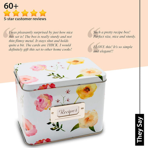Heart&Berry Recipe Box with Cards and Dividers - Includes 24 Recipe Cards and 12 Dividers