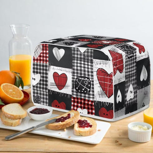 Bulopur Microwave Toaster Cover, Red Black White Love Heart Lattice, Quilted Dust Protection for Standard Toasters