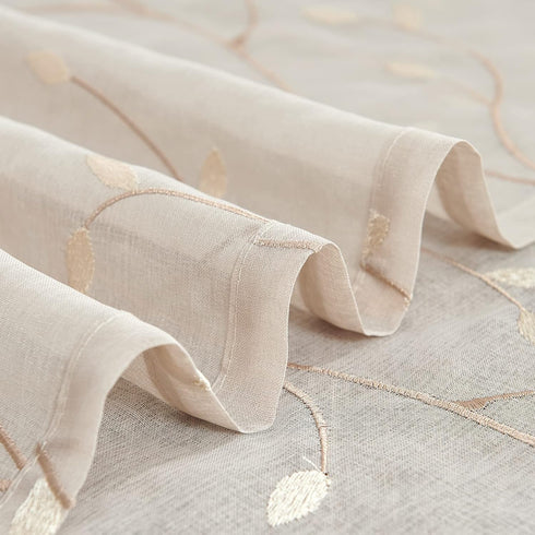 jinchan Sheer Door Curtain, Floral Embroidered Semi-Sheer Voile, Light Filtering Drape Rod Pocket 1 Panel W55 x L40