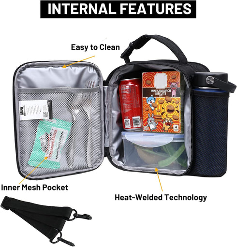 MIER Expandable Insulated Lunch Bag for Men - Portable Lunchbox with Shoulder Strap & Water Bottle Holder, Black