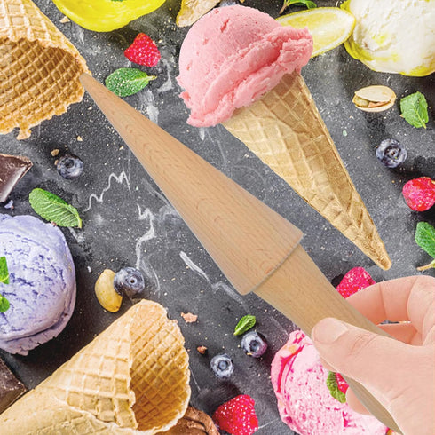 2Pcs Reusable Ice Cream Cone Molds, Wooden Cream Horn Molds for Waffle Cones, Pizzelle Roller, DIY Kitchen Cooking