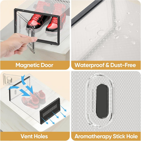 3 Pack 9, BALEINE Stackable Shoe Storage Boxes Fit Size Thickened Clear Shoe Box Bins with Lids, Plastic Foldable Shoe