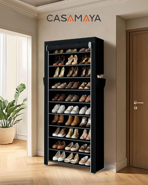 CASAMAYA 10 30 Closet, SRT103B01 Shoe Rack with Covers, Tiers Tall Shoe Rack Organizer, Large Capacity Shoe Shelf