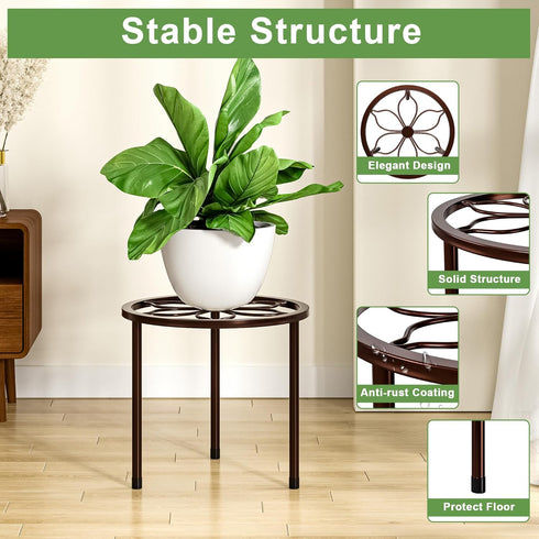 Set 5, VECELO Metal Plant Stands of Multiple Heavy Duty Flower Pot Stand, Round Plant Holder, Brown