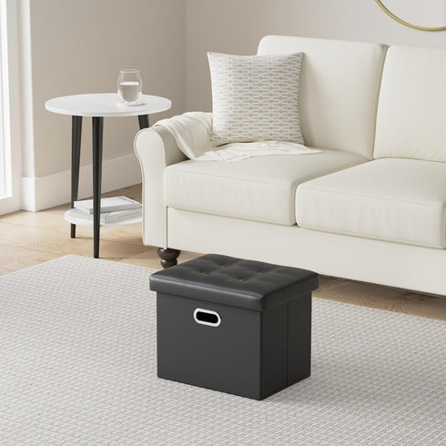 17x13x13in COSYLAND Ottoman with Storage Folding Leather Ottoman Footrest Foot Stool Black Ottoman for Room Small