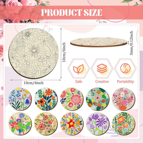 Reallnaive 45 4 Inch Pcs Flower Wooden Coasters Painting Kit, Paint Your Own Boho Coasters with Markers, Mothers Day