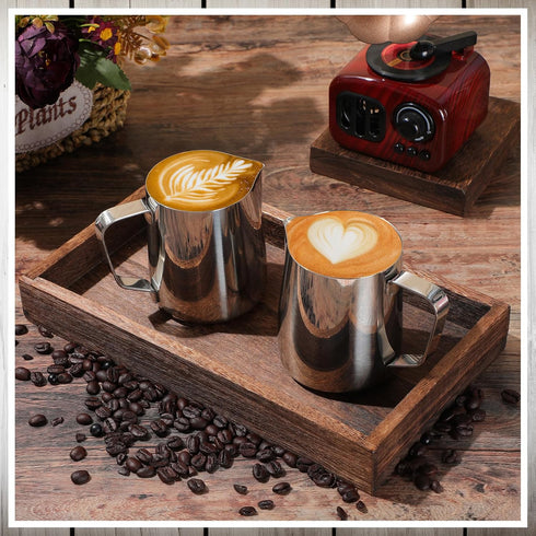 Dandat 8 Pcs Milk Frothing Pitcher Set - 12 Oz Stainless Steel Frother Cup for Espresso and Latte Art