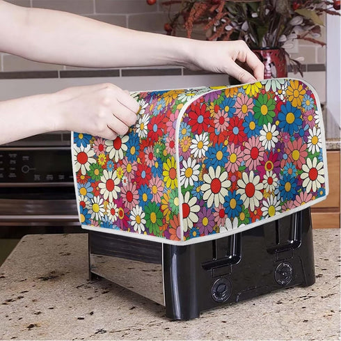 Daisy Flowers Printed Toaster Cover - Washable 2 Slice Wide Slot Oven Bakeware Protector for Dust and Fingerprint