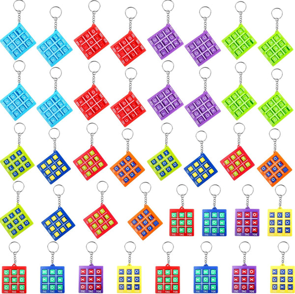40 Pack Tic Tac Toe Keychain Mini Games, Plastic Keyholders for Boys Girls Birthday Party Favors, Backpack Clip Fillers