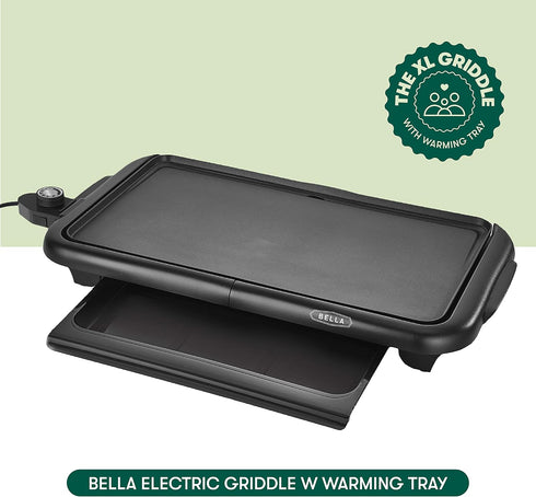bella Electric Griddle with Warming Tray - Smokeless Indoor Grill, Nonstick Surface, Adjustable Temperature &