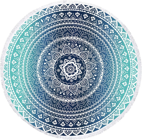 Swimming 59 Microfiber Mandala Round Blue Beach Towel Blanket, Oversized Quick Dry Super Absorbent Thick Towel for Pool
