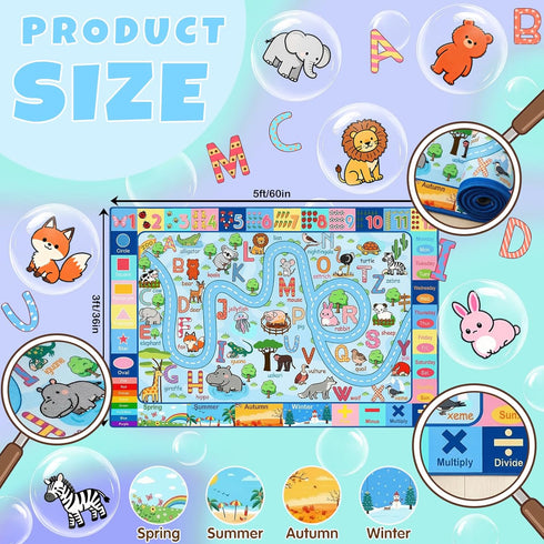 3x5, ABC Rug with Alphabet Animals Numbers Shapes, Kids Rugs for Playroom Non Slip Educational Area Rug for Bedroom
