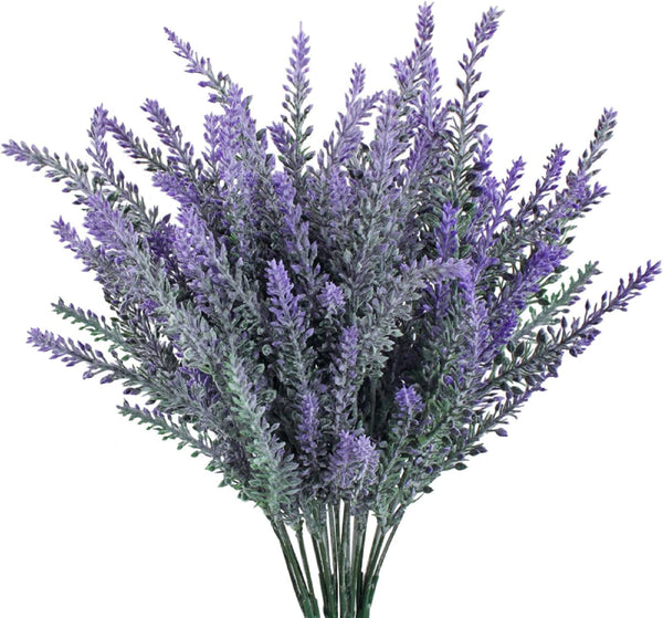 GTIDEA 4pcs Artificial Flowers, Flocked Plastic Lavender Bundle, Fake Plants for Home Kitchen Office Decor