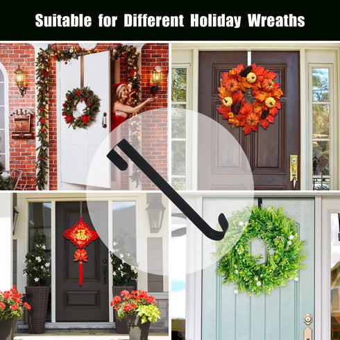 GameXcel 12" Wreath Hanger for Front Door, Large Metal Hook for Christmas Wreath Over The Door, Black