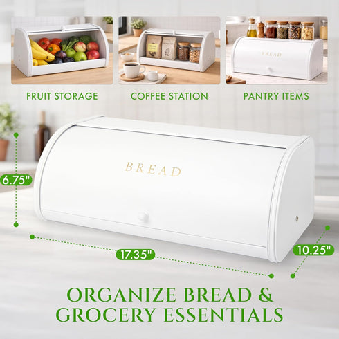 Countertop FINESSY Large Bread Box White for Pantry, Bread Box for Kitchen Stainless Steel, Breadbox Keeper for Fresh